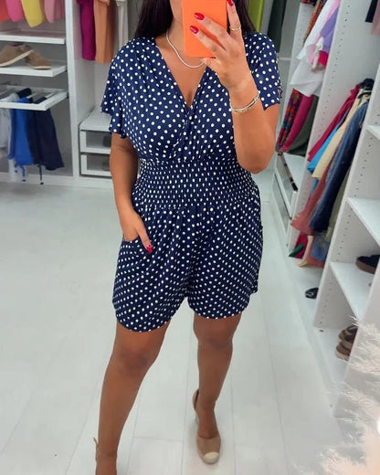 Kassia - Tuta Donna Casual Maniche Corte Fantasia Pois
