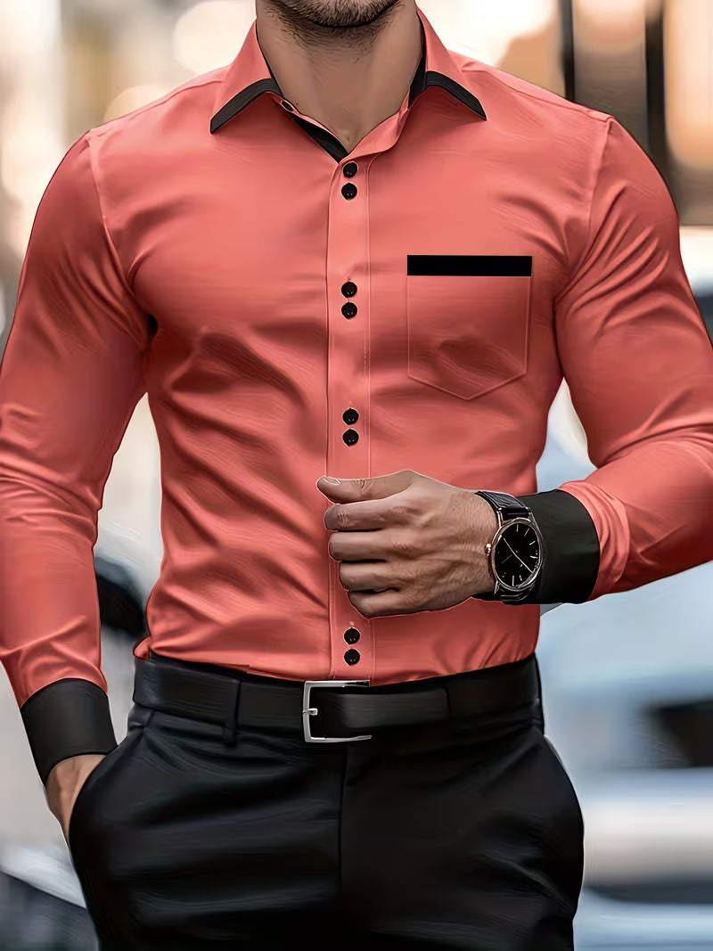 Krispino - Camicia Uomo Elegante Maniche Lunghe Bottoni Chic