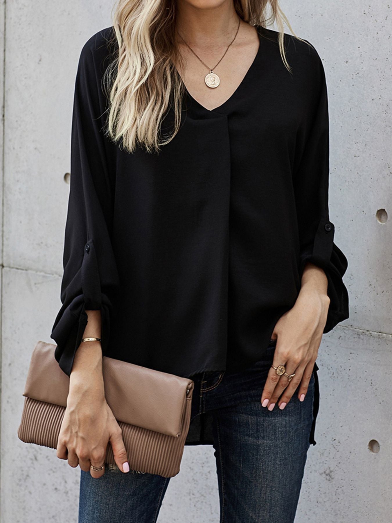 Letizia - Blusa Elegante Scollo V Maniche Lunghe Donna
