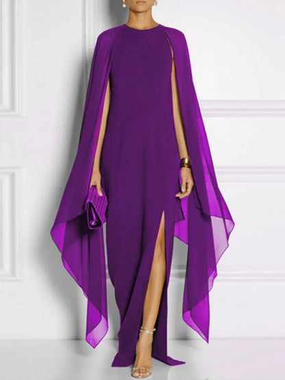 Marzisa – Abito Maxi Elegante con Spacco alla Coscia e Maniche a Mantella