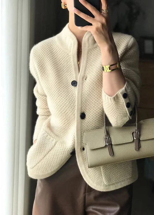 Joelle - Cardigan in Maglia a Punto Riso con Collo Alto