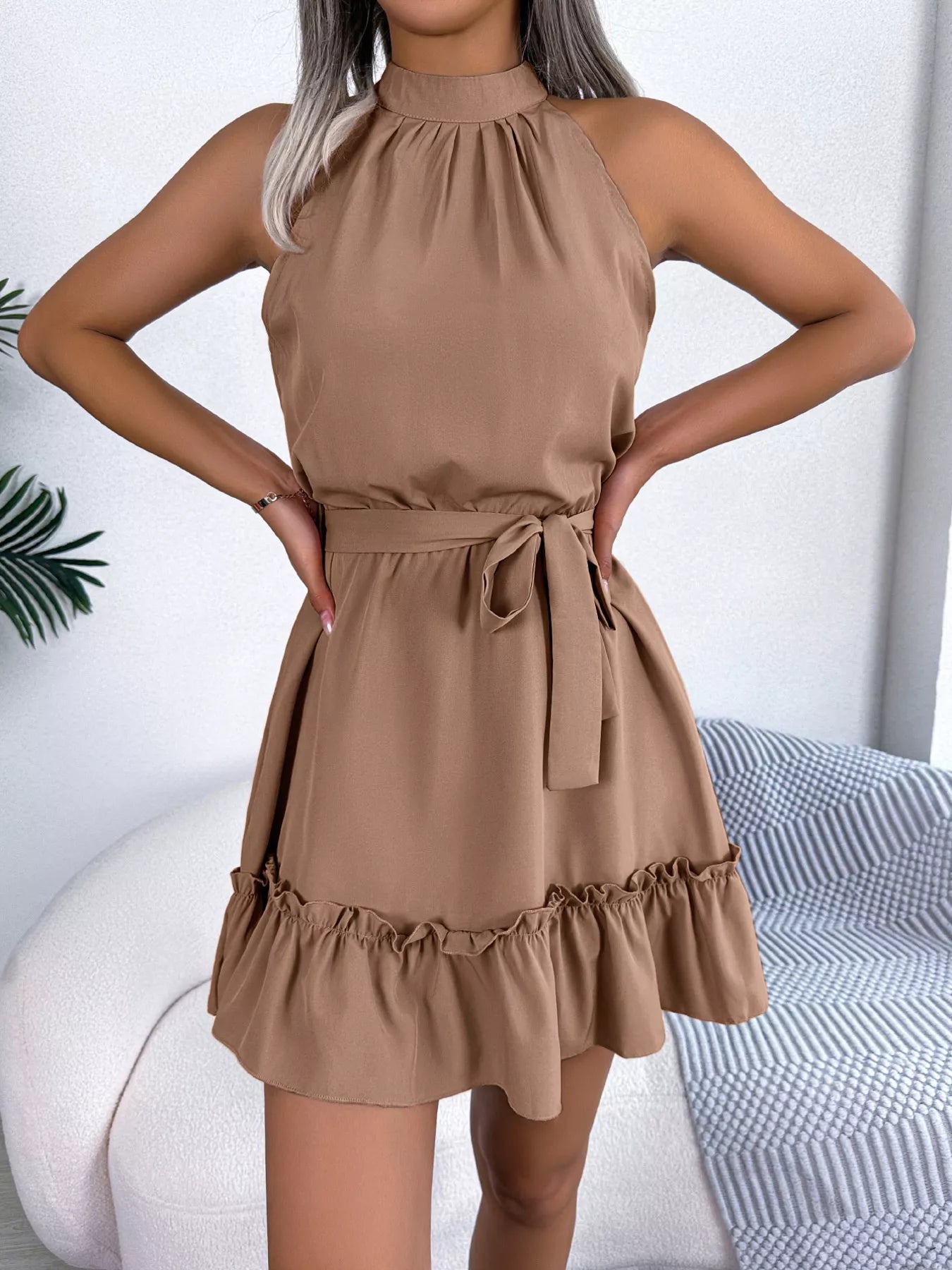 Lucrezia - Abito A-Line Collo Halter Orlo Volant Donna