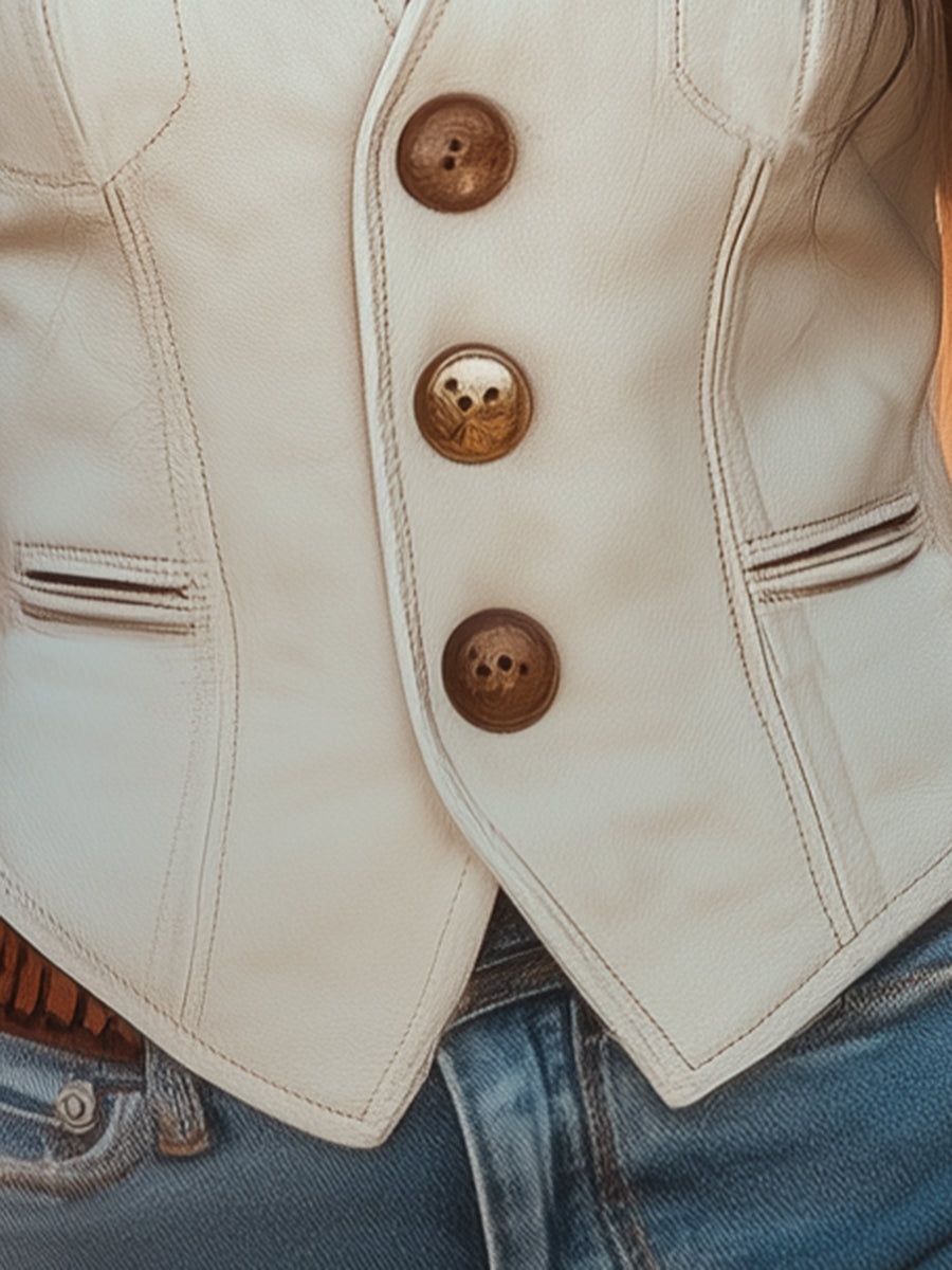 Tea - Gilet Donna Stile Western Bianco Elegante