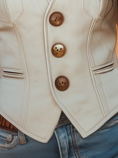 Tea - Gilet Donna Stile Western Bianco Elegante