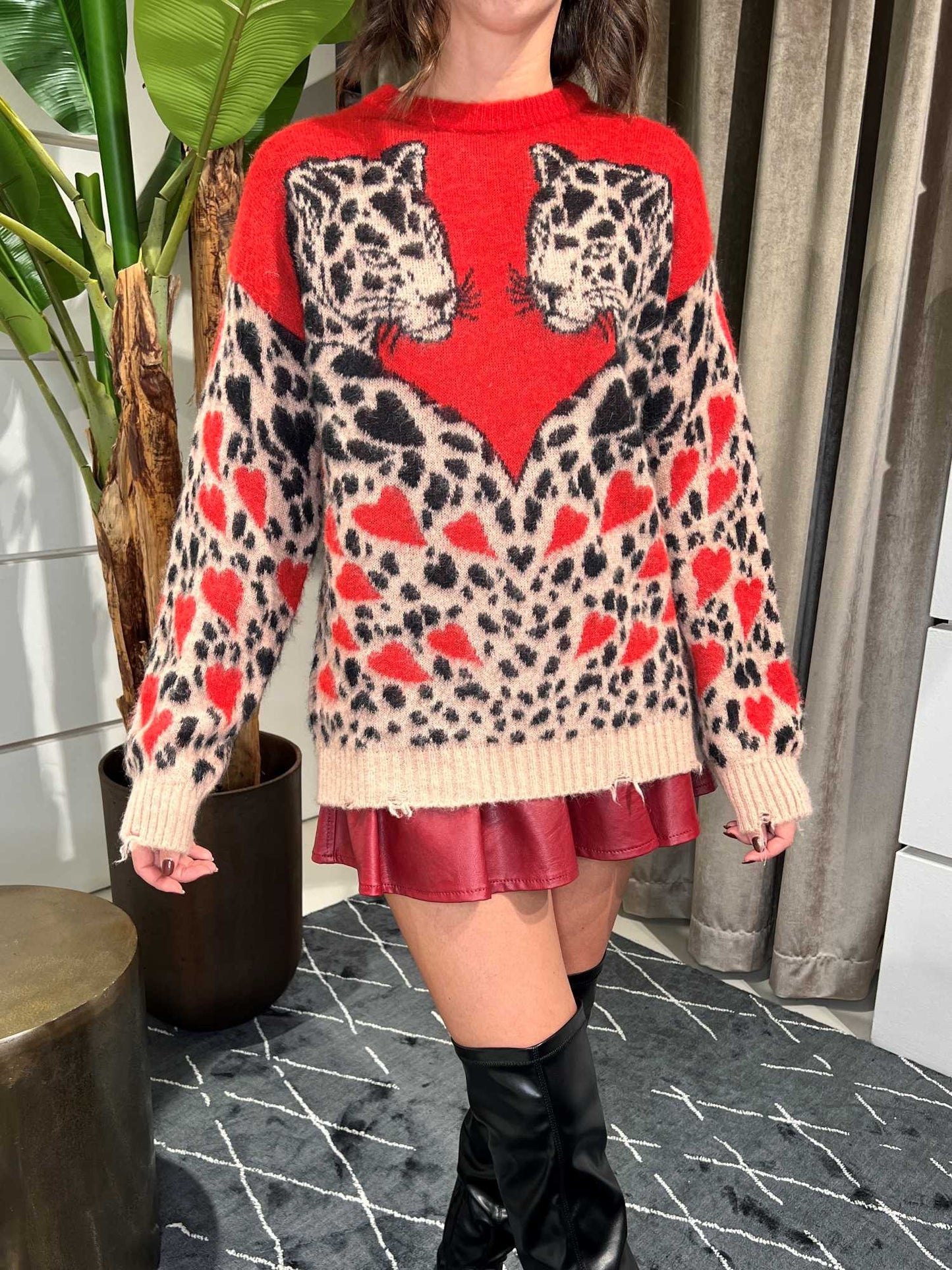 Jorja - Maglione Donna Fantasia Leopardata Trendy