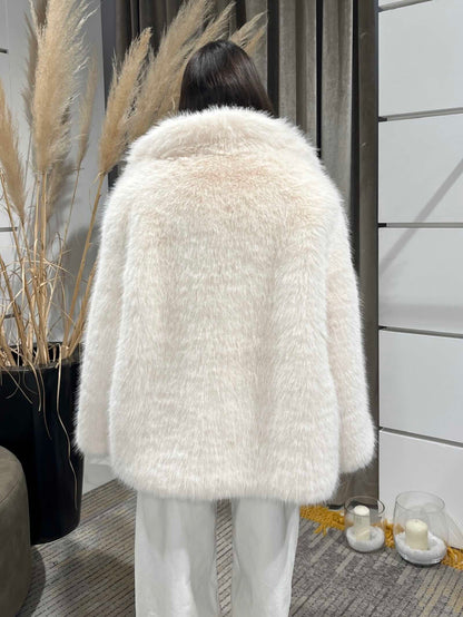 Jacqueline - Cappotto Donna Panna Lunghezza Media Elegante