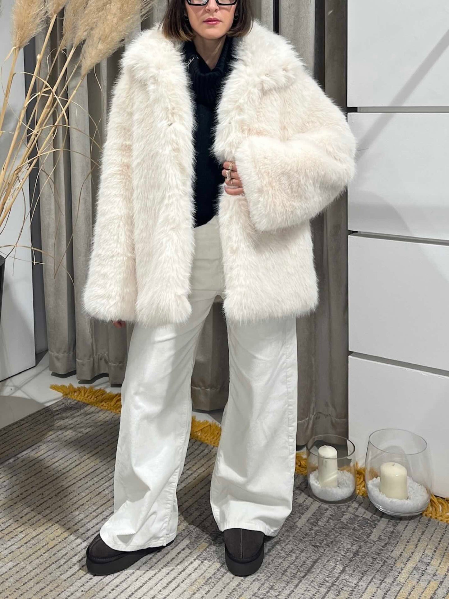 Jacqueline - Cappotto Donna Panna Lunghezza Media Elegante