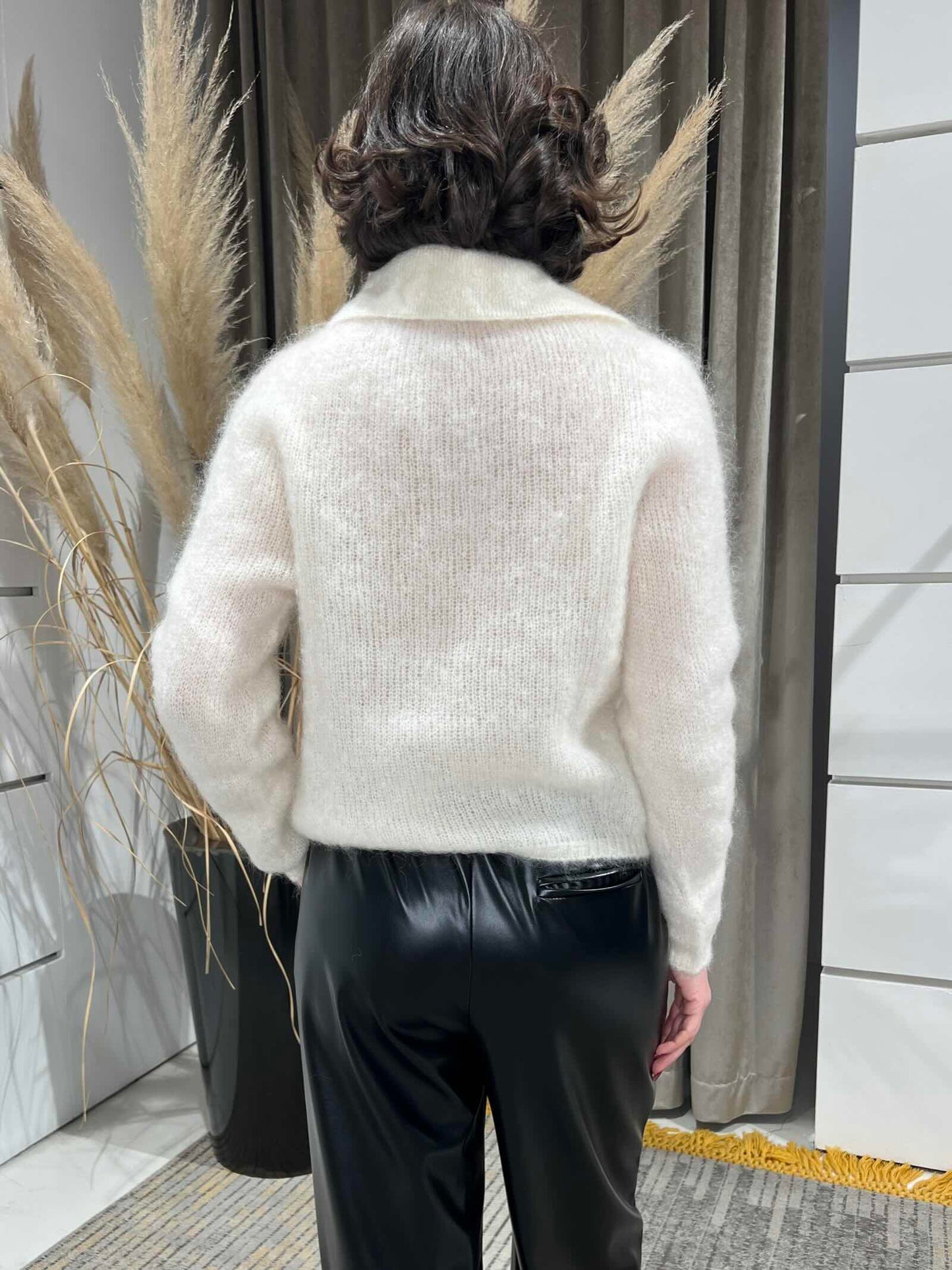 Jolina - Maglione Donna Polo Panna Elegante