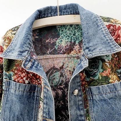 Lucia - Giacca Donna in Denim con Stampa Floreale