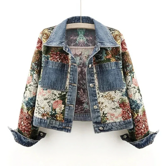 Lucia - Giacca Donna in Denim con Stampa Floreale