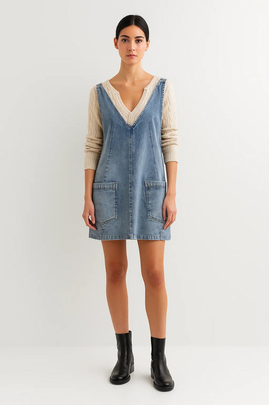 Purity – Abito Modello Salopette Con Scollo A V E Tasche Applicate