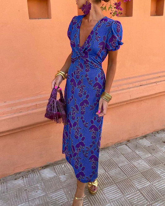 Alessandra - Abito con maniche a sbuffo Blu