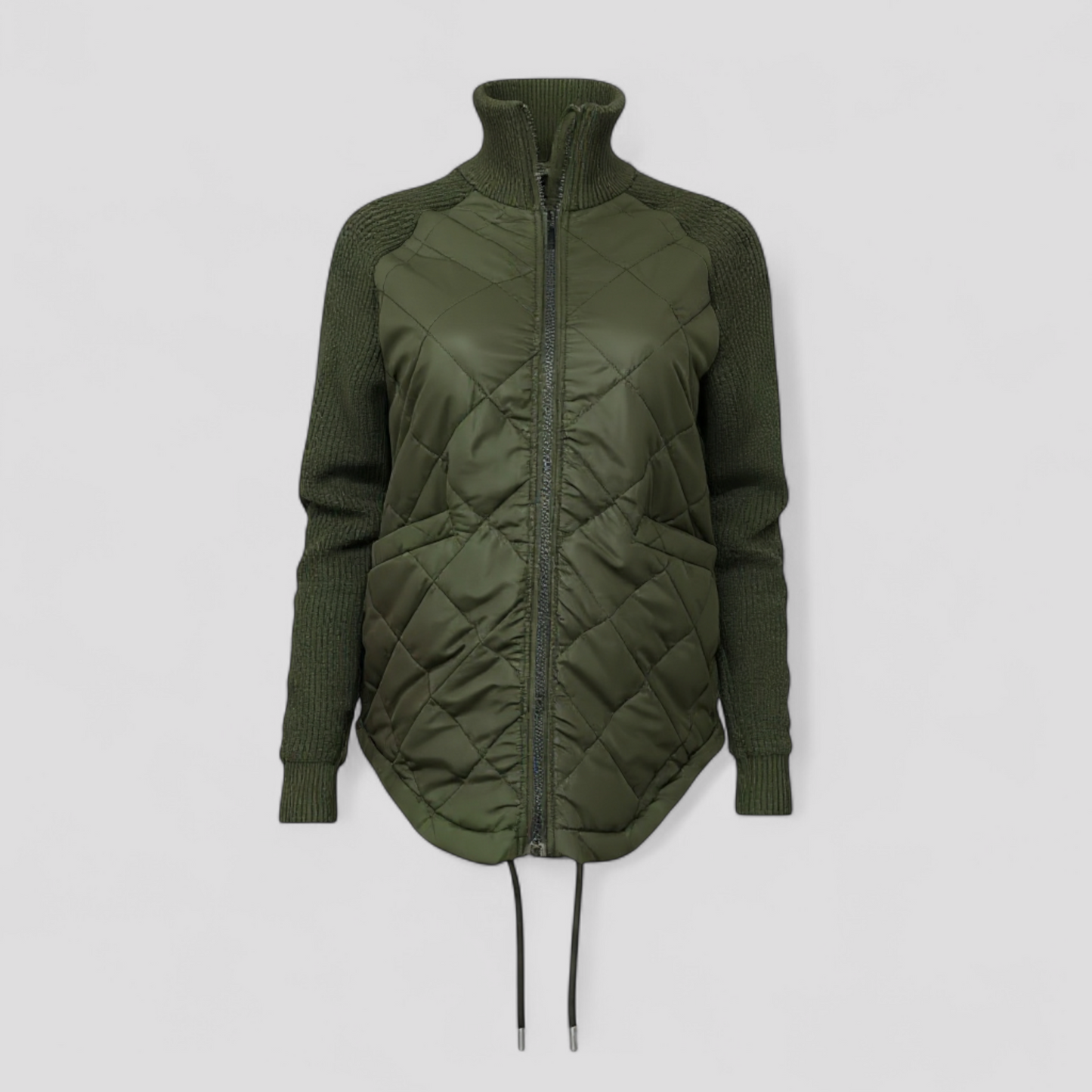 Alessandra - Giacca Trapuntata Donna con Maniche in Maglia Verde militare