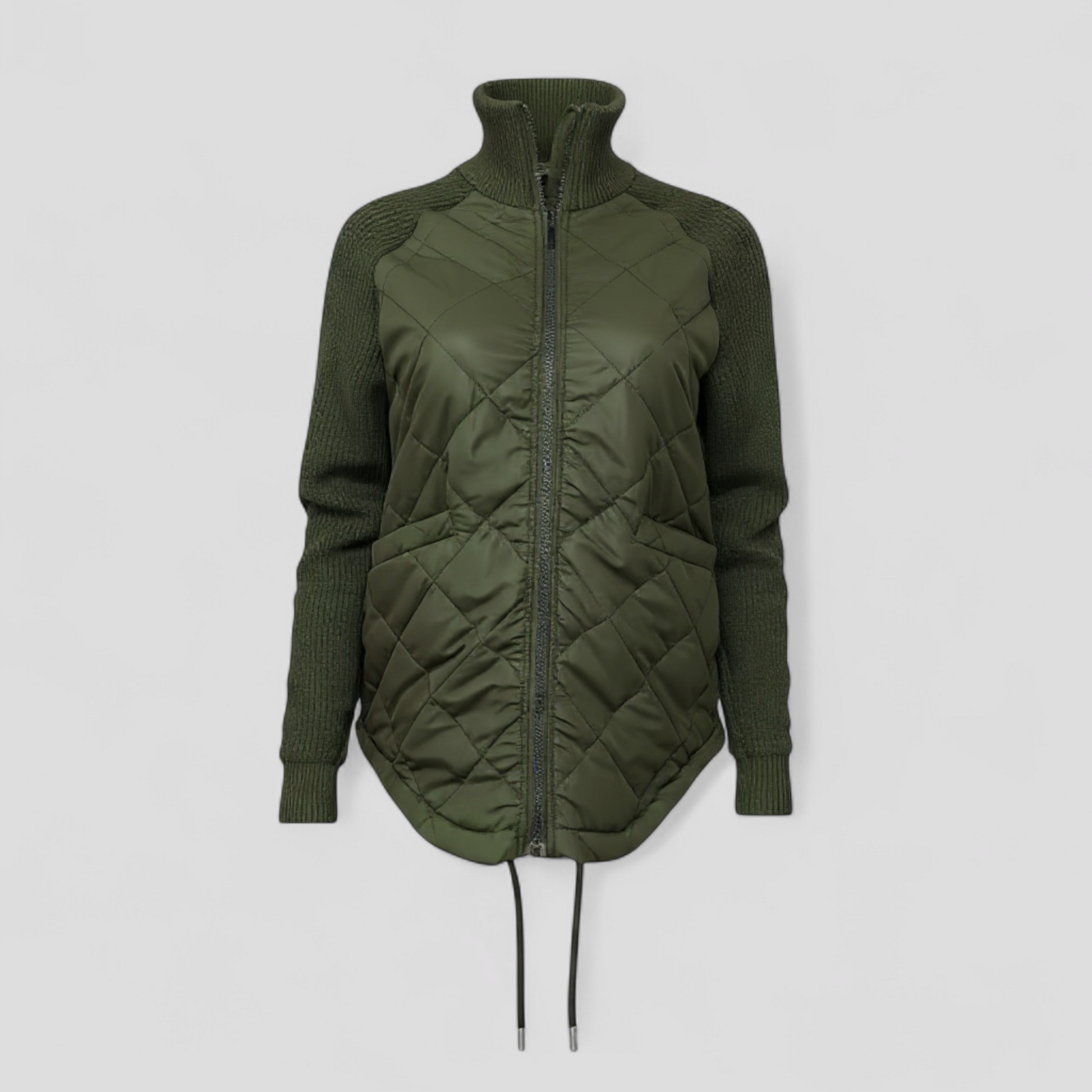 Alessandra - Giacca Trapuntata Donna con Maniche in Maglia Verde militare