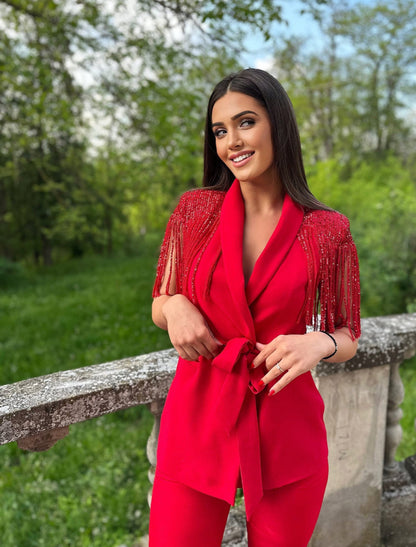 Alessia - Tailleur Margot elegante con dettagli Swarovski Rosso