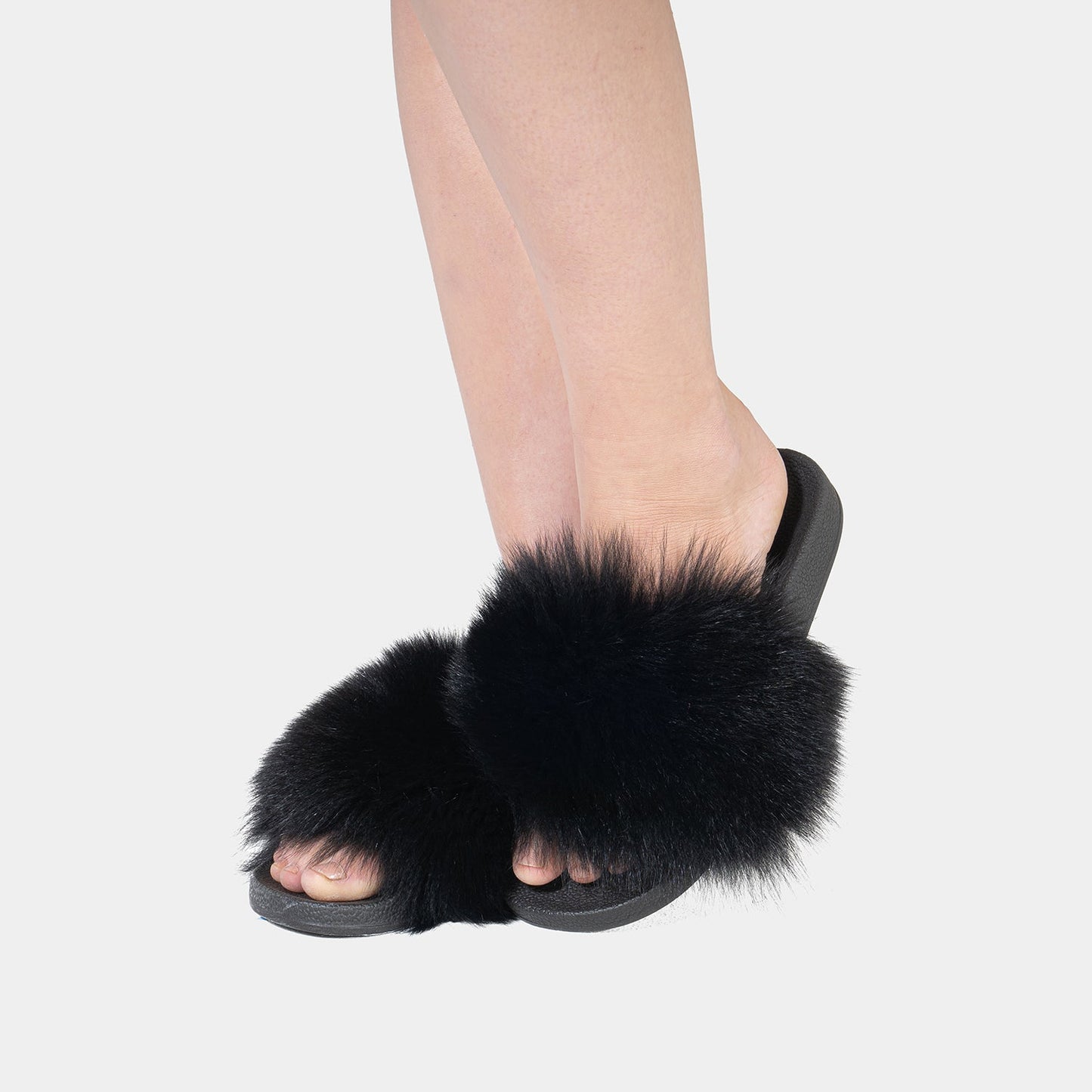 Alessina - Slipper con Fascia in Morbida Volpe Nero