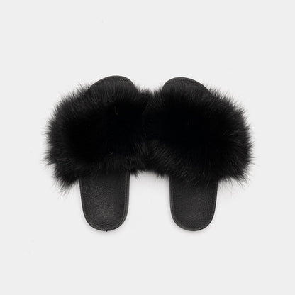 Alessina - Slipper con Fascia in Morbida Volpe Nero