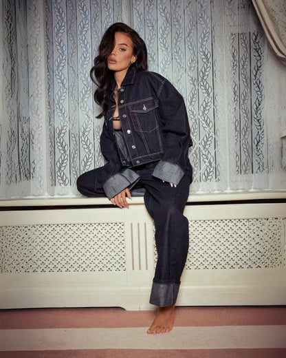 Alina - Completo due pezzi in denim elegante Blu scuro