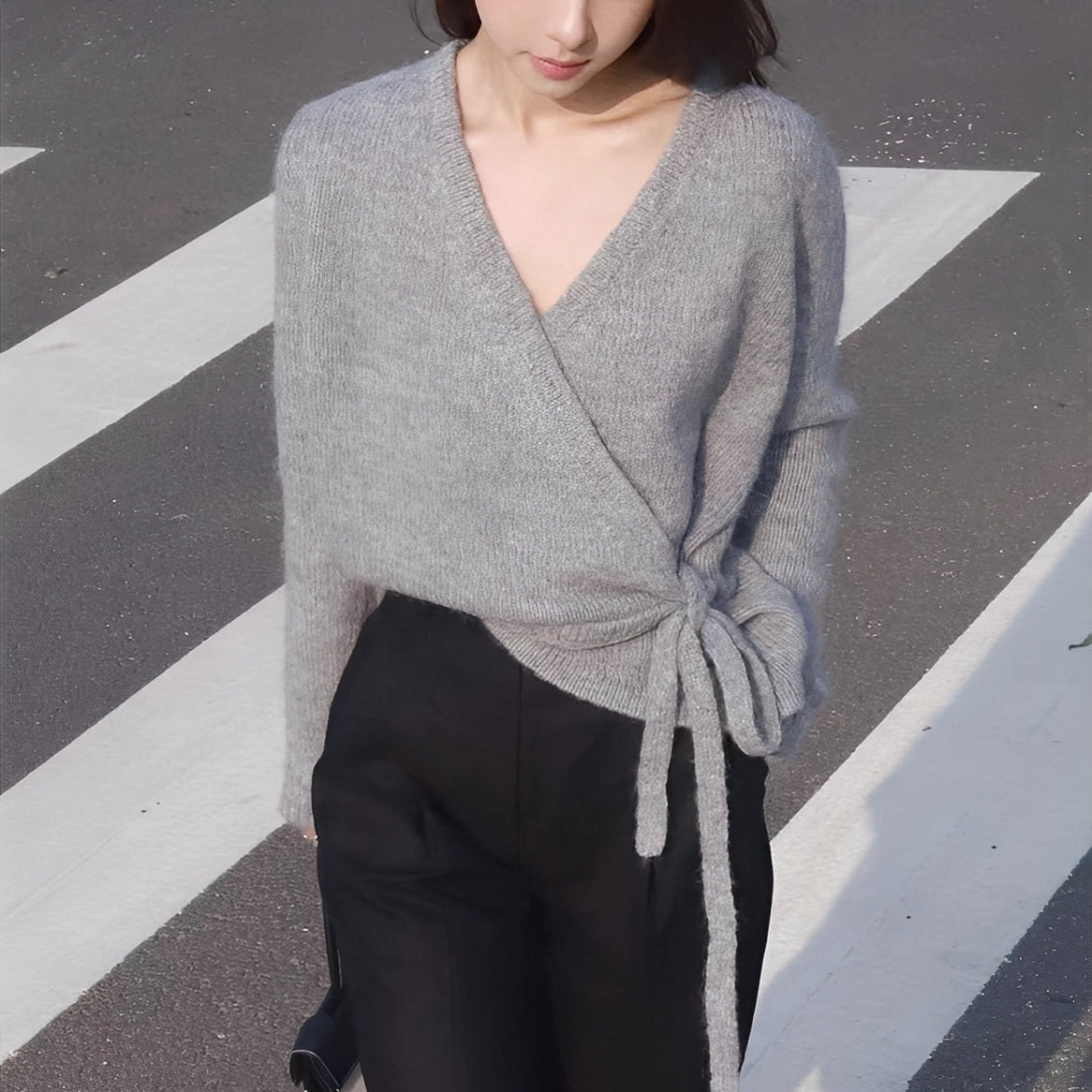 Almeria - Maglione Asimmetrico Moda Donna Grau