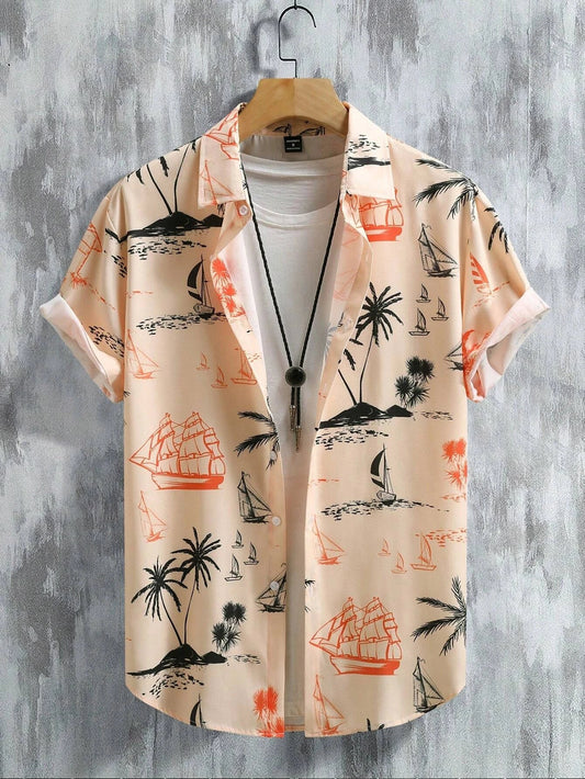 Nilo – Polo Estiva Con Stampa Tropicale E Maniche Corte Con Risvolto