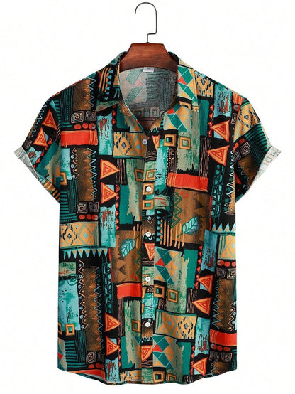 Nilo – Polo Estiva Con Stampa Tropicale E Maniche Corte Con Risvolto
