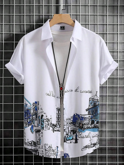 Nilo – Polo Estiva Con Stampa Tropicale E Maniche Corte Con Risvolto