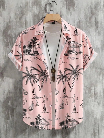 Nilo – Polo Estiva Con Stampa Tropicale E Maniche Corte Con Risvolto
