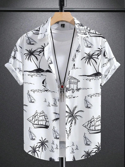 Nilo – Polo Estiva Con Stampa Tropicale E Maniche Corte Con Risvolto