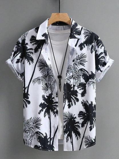 Nilo – Polo Estiva Con Stampa Tropicale E Maniche Corte Con Risvolto