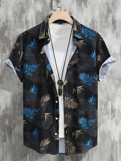 Nilo – Polo Estiva Con Stampa Tropicale E Maniche Corte Con Risvolto