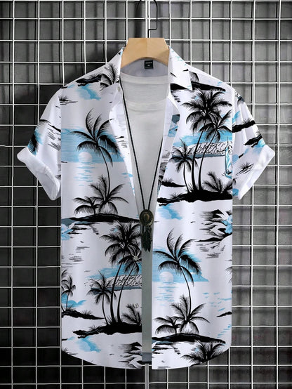 Nilo – Polo Estiva Con Stampa Tropicale E Maniche Corte Con Risvolto