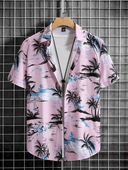 Nilo – Polo Estiva Con Stampa Tropicale E Maniche Corte Con Risvolto