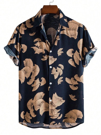 Nilo – Polo Estiva Con Stampa Tropicale E Maniche Corte Con Risvolto