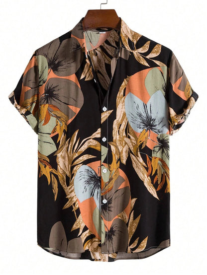 Nilo – Polo Estiva Con Stampa Tropicale E Maniche Corte Con Risvolto