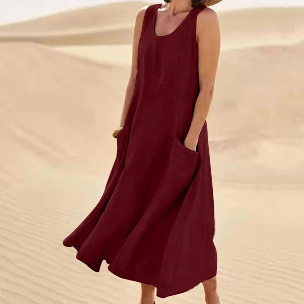 Anastasia - Abito in lino Rosso scuro