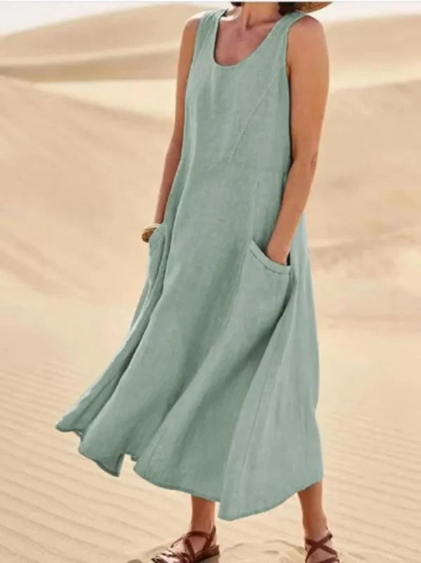 Anastasia - Abito in lino Vert pin