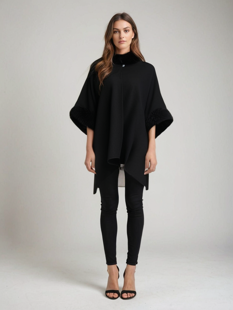 Angelica – Cappotto Larga Lana Donna Elegante Negro