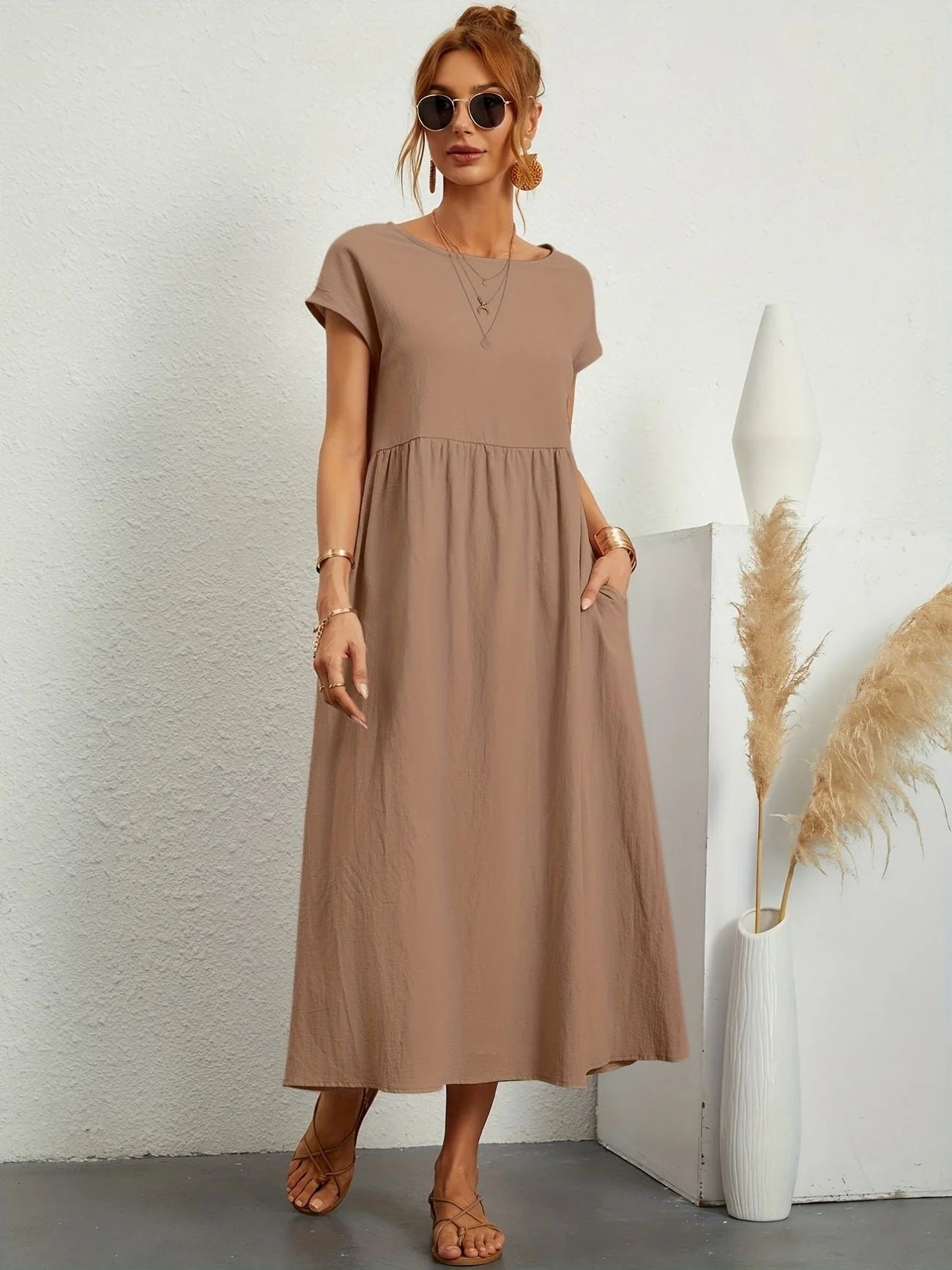 Anita - Abito casual in lino Cachi