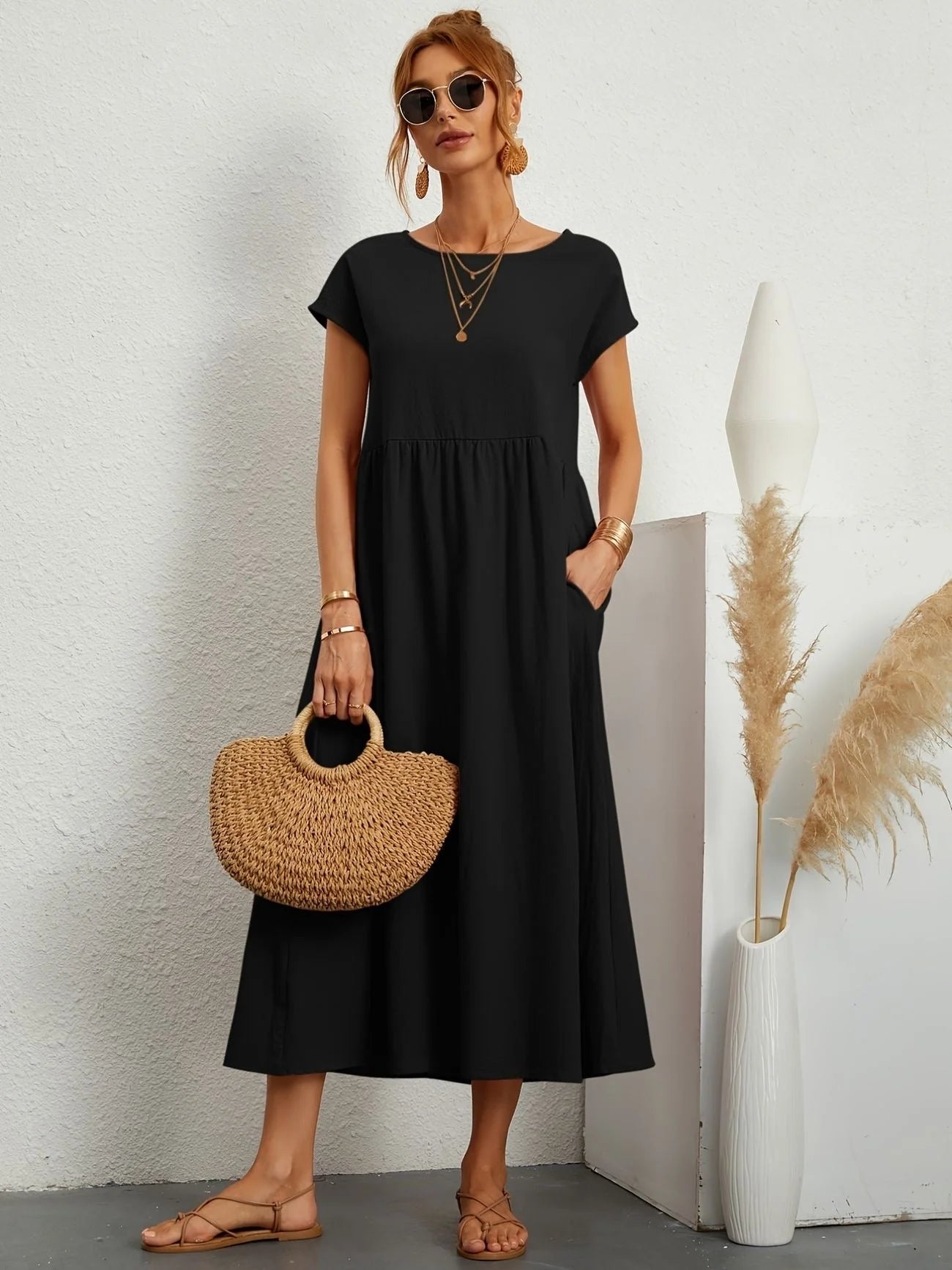 Anita - Abito casual in lino Nero
