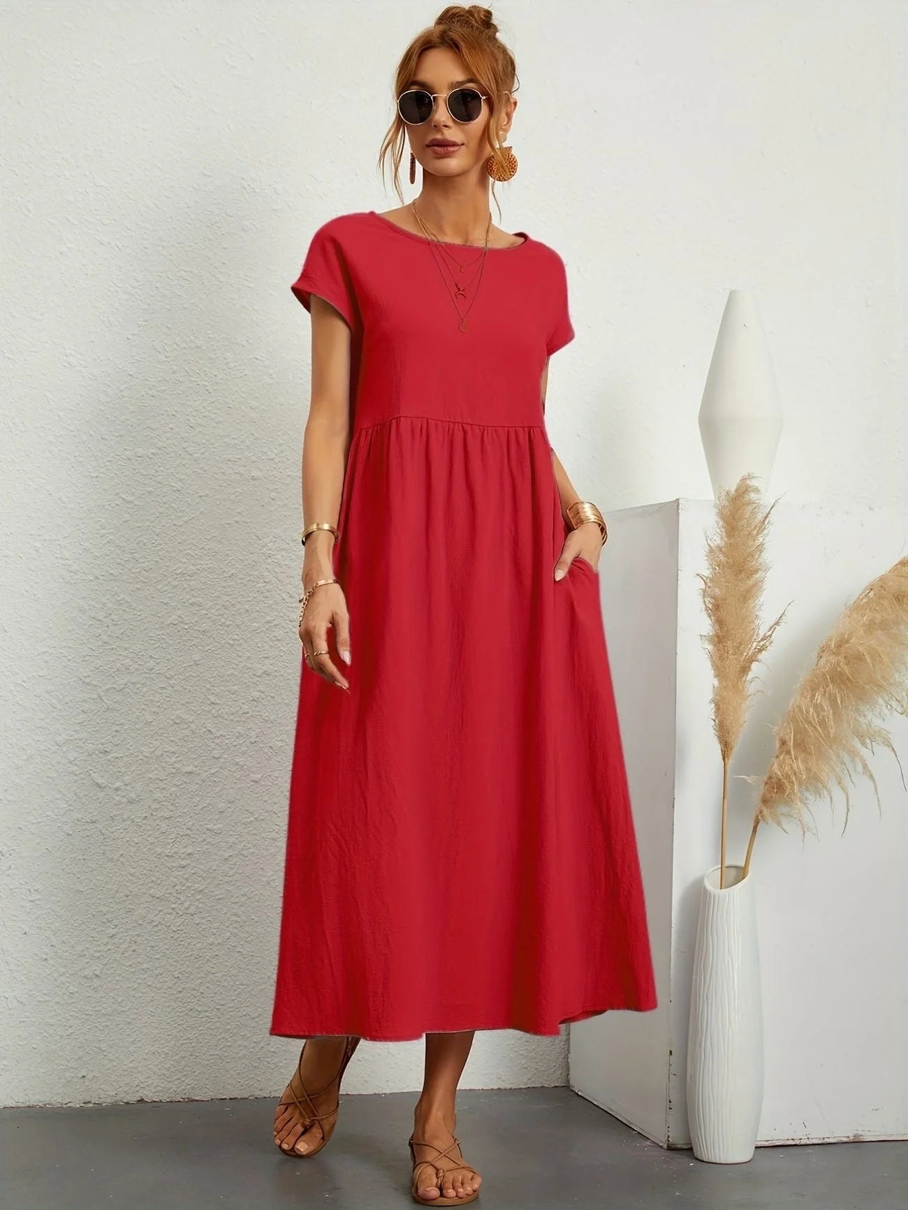 Anita - Abito casual in lino Rot