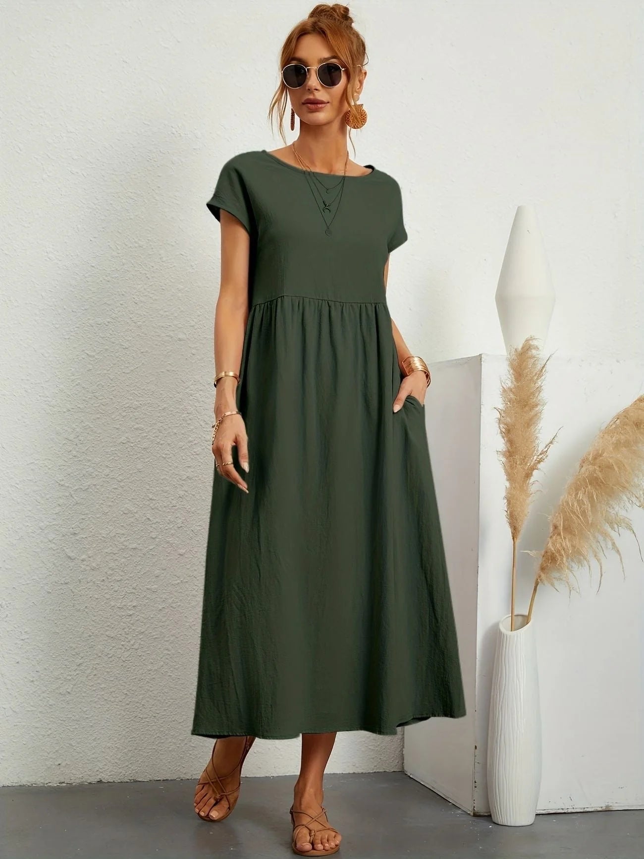 Anita - Abito casual in lino Verde