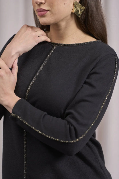 Anna - Maglia girocollo elegante con dettagli lurex Nero