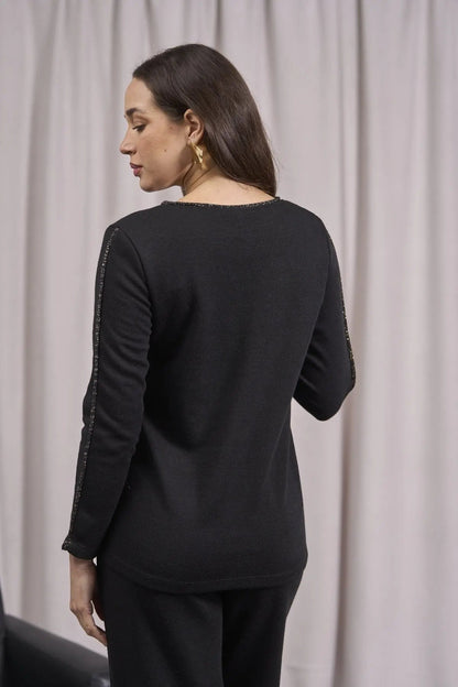 Anna - Maglia girocollo elegante con dettagli lurex Nero