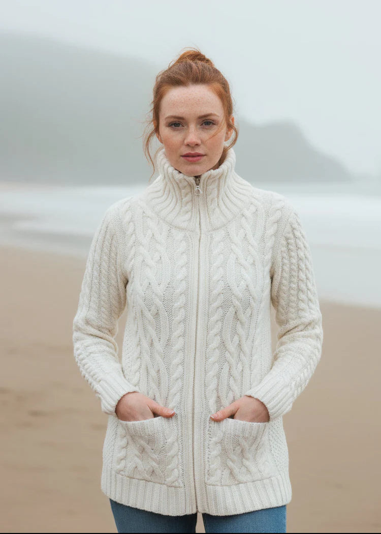 Anselma - Cardigan Claddagh con Zip Bianco