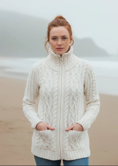 Anselma - Cardigan Claddagh con Zip Bianco