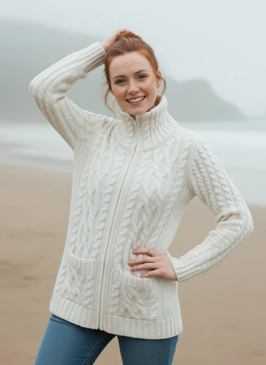 Anselma - Cardigan Claddagh con Zip Bianco