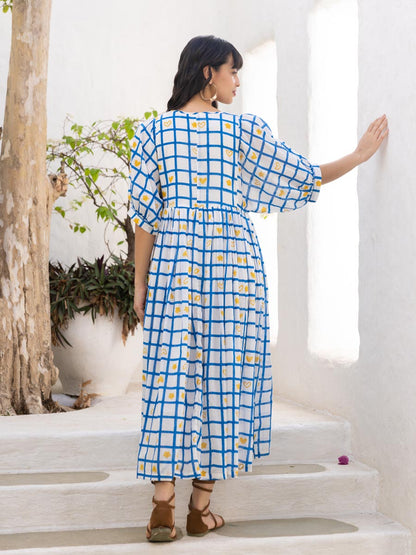 Evelina - Abito Maxi Donna in Cotone Stampato a Mano