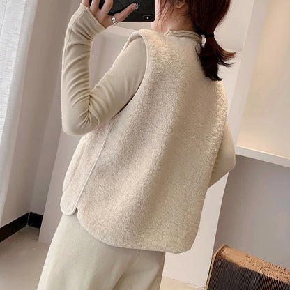 Arianna - Gilet in pile agnello caldo invernale donna Beige