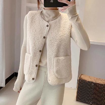 Arianna - Gilet in pile agnello caldo invernale donna Beige