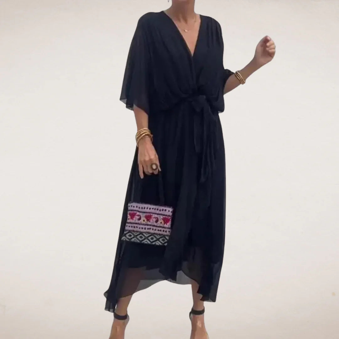 Aristea - Elegante Abito con Cintura Nero